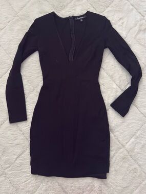 Lulu's Black Long-Sleeve V-Neck Bodycon Dress